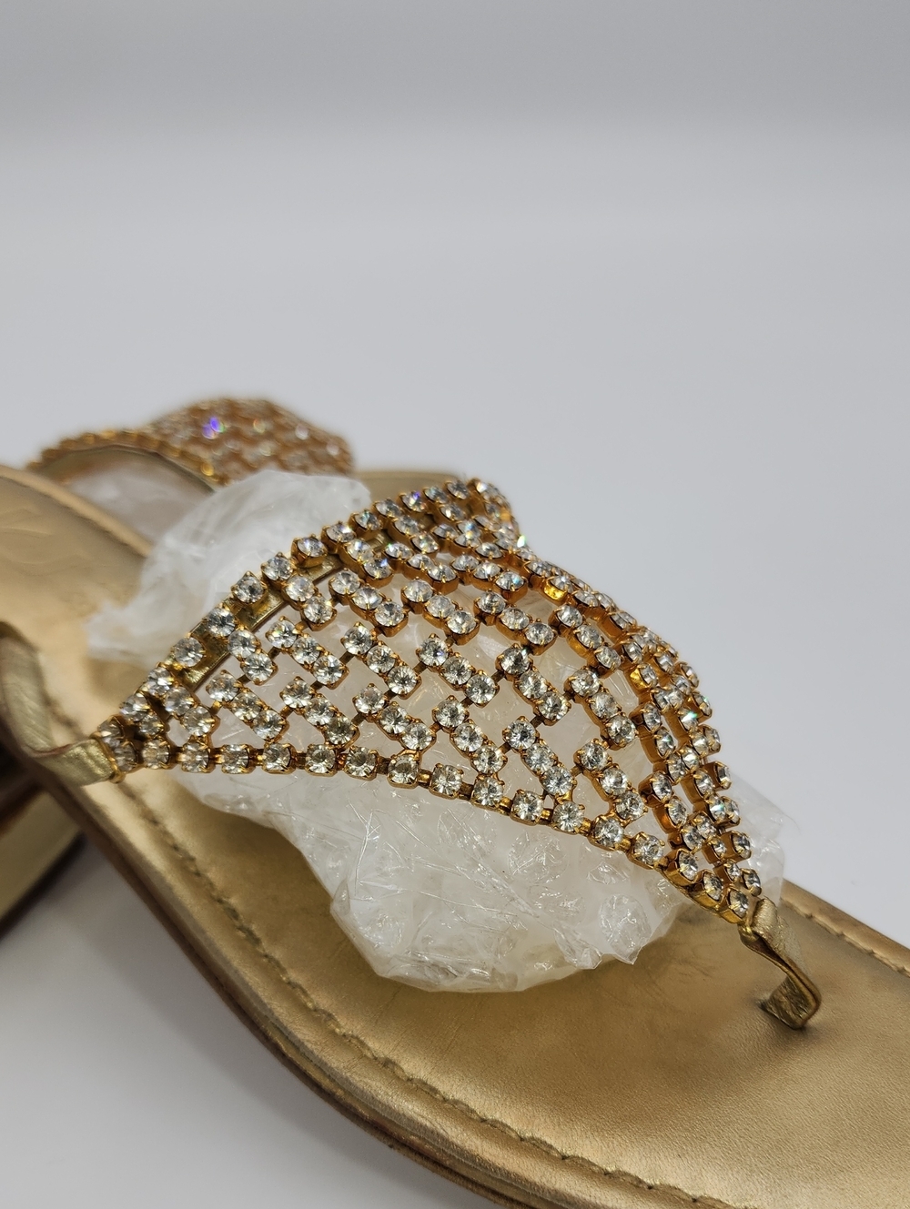 K.Jacques St. Tropez Gold Leather Crystal Embellished Sandals - Size 38 - Picture 6 of 13
